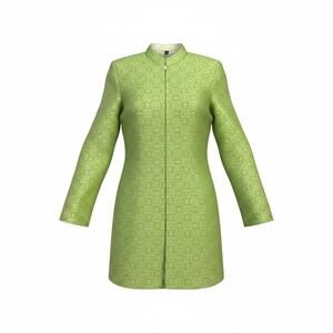 Vintage Lime Green Brocade Nehru Jacket Mandarin Collar Tunic Coat Size 10  (95)